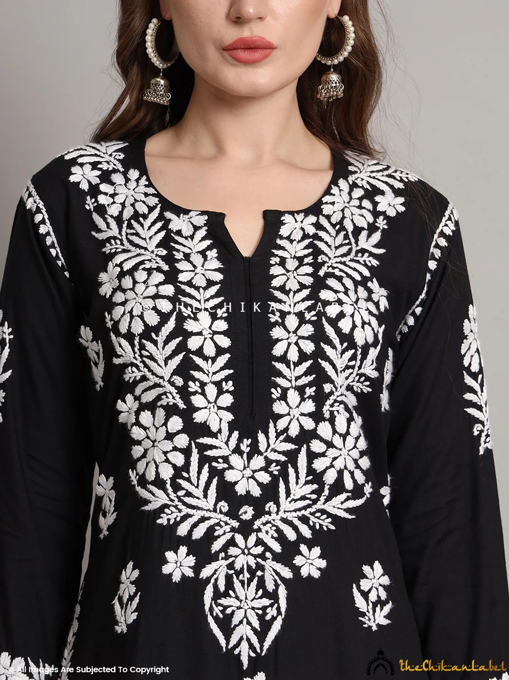 Avneet Kaur Black Aafiyat Modal Chikankari Straight Kurti - Image 3
