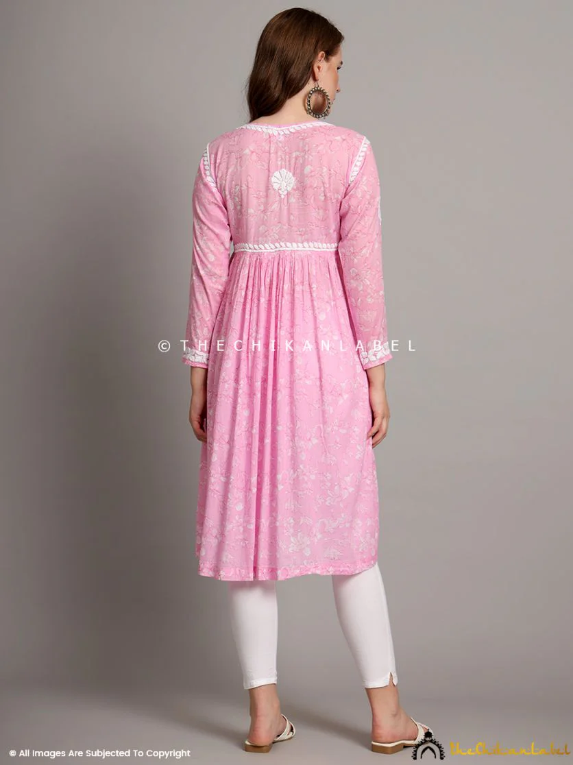 Alia Mulmul Chikankari Anarkali - Baby Pink - Image 3