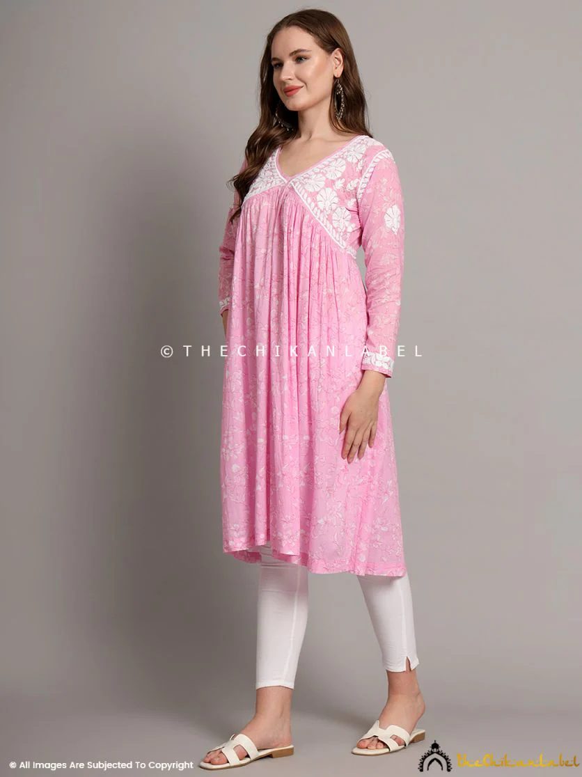 Alia Mulmul Chikankari Anarkali - Baby Pink - Image 4