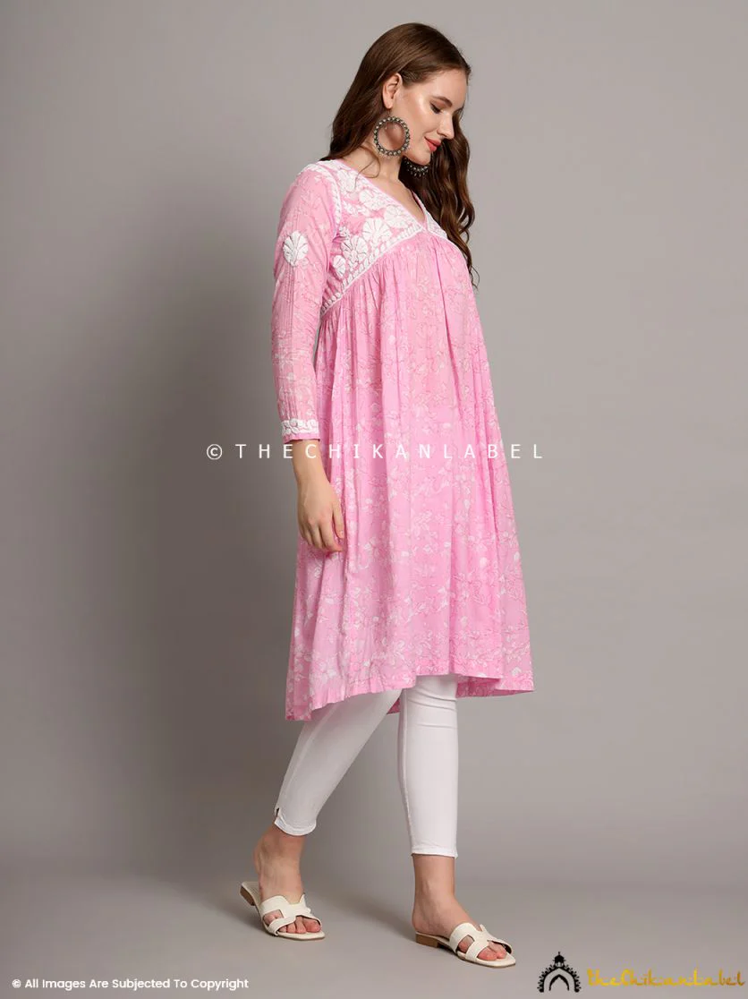 Alia Mulmul Chikankari Anarkali - Baby Pink - Image 5