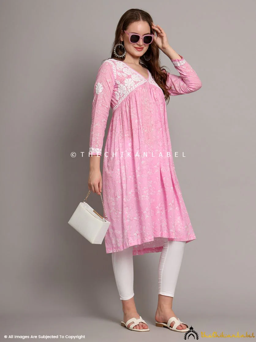 Alia Mulmul Chikankari Anarkali - Baby Pink - Image 6