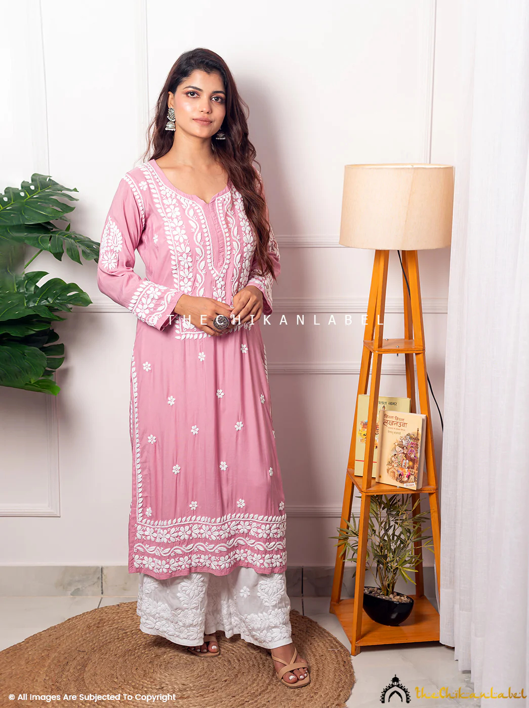 Amara Muslin Chikankari Straight Kurti - Baby Pink - Image 3