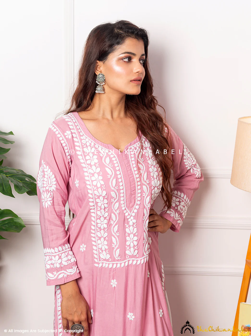 Amara Muslin Chikankari Straight Kurti - Baby Pink - Image 4