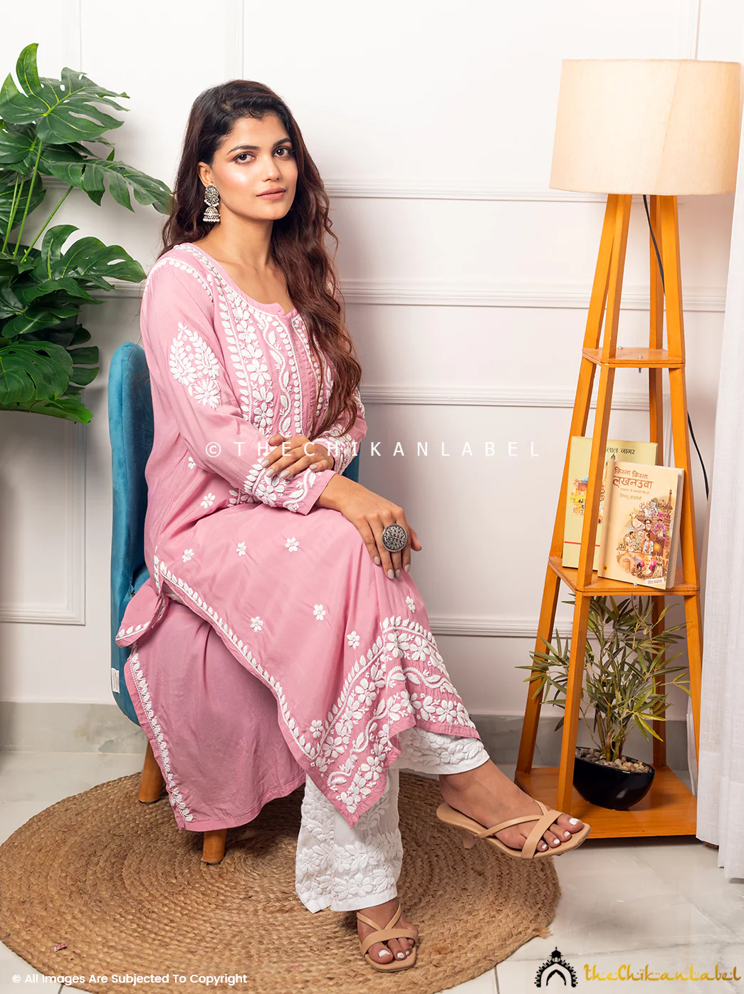 Amara Muslin Chikankari Straight Kurti - Baby Pink - Image 6