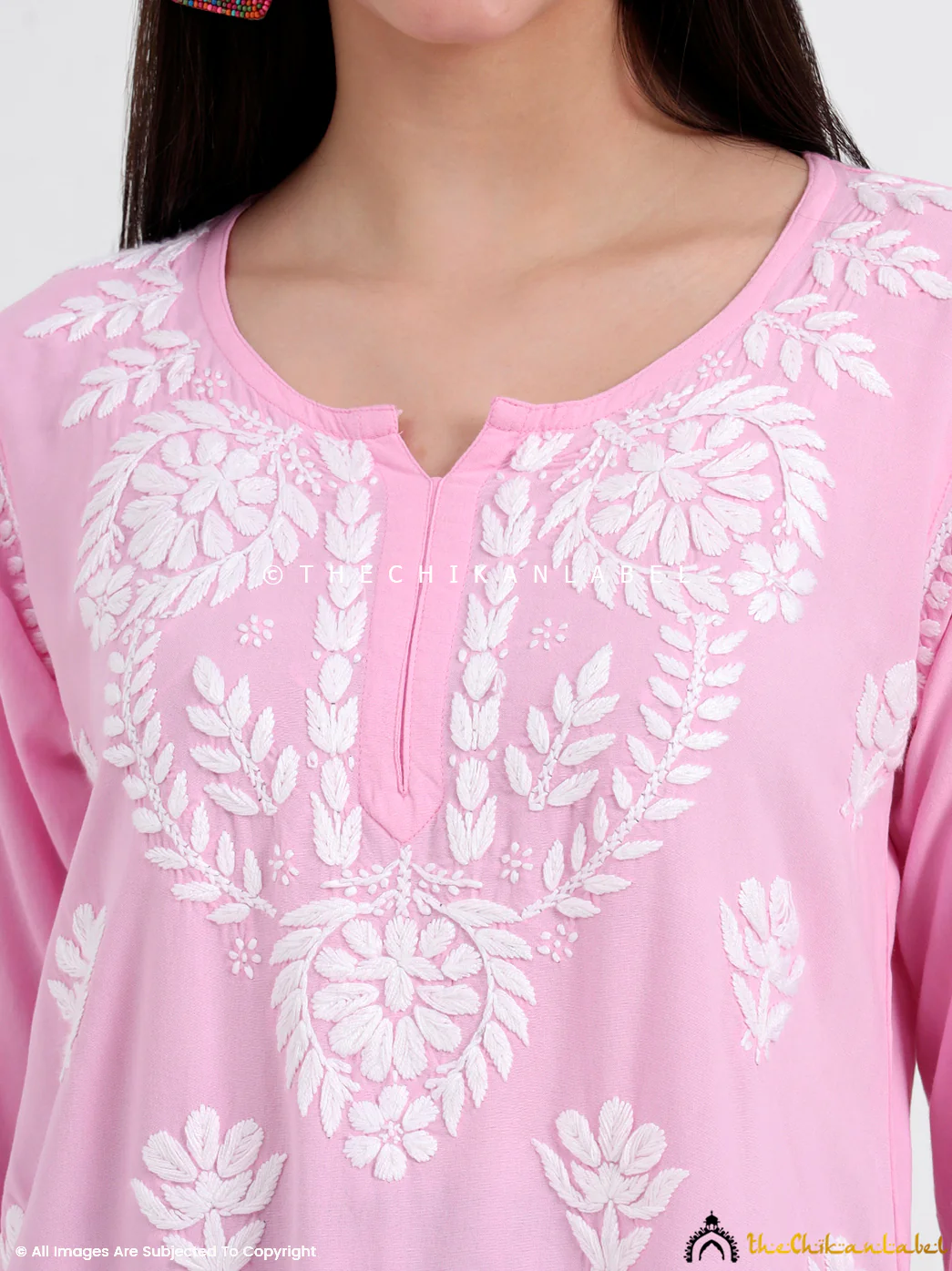 Chahat Rayon Chikankari Short Top - Baby Pink - Image 2