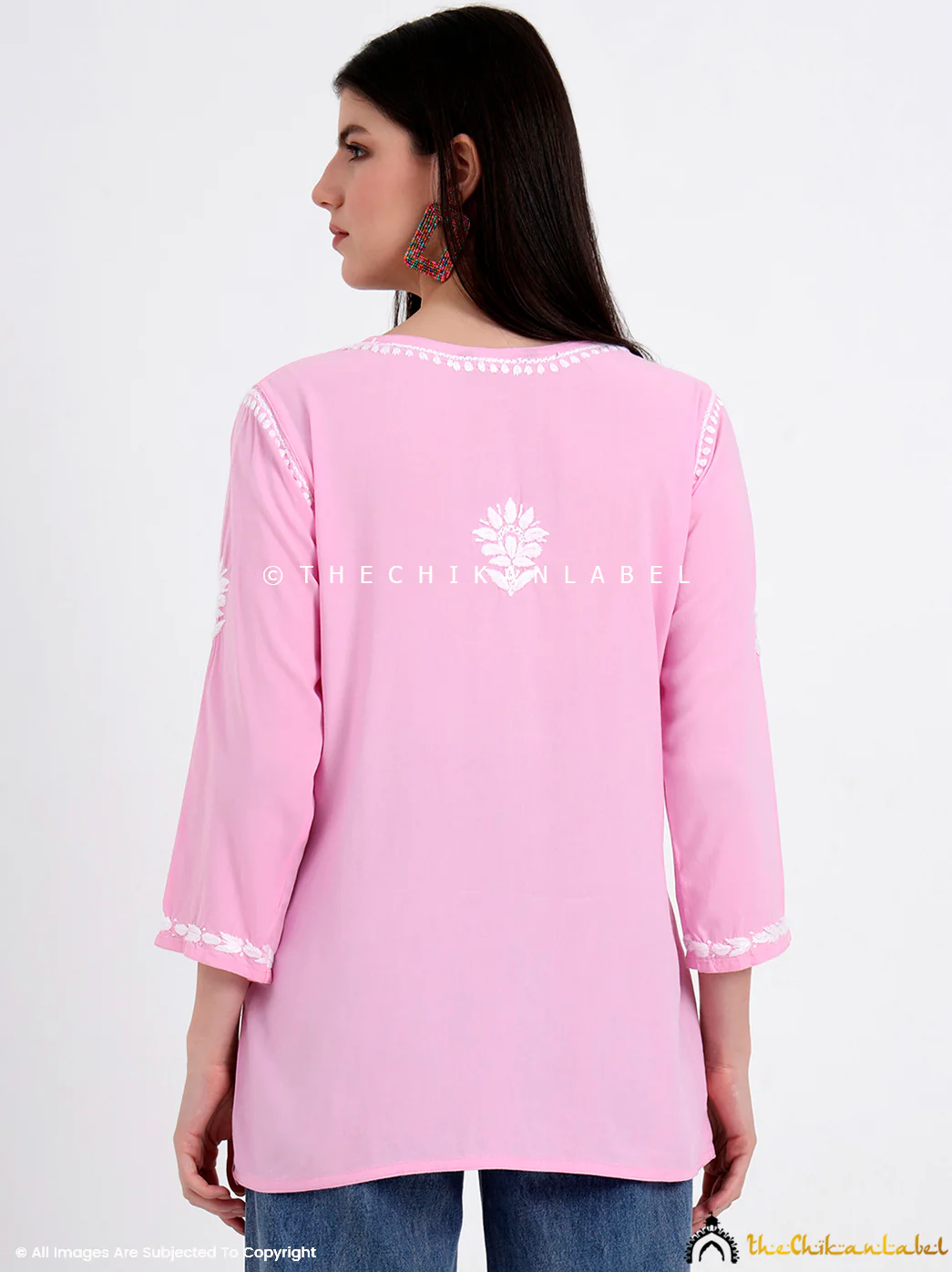 Chahat Rayon Chikankari Short Top - Baby Pink - Image 3