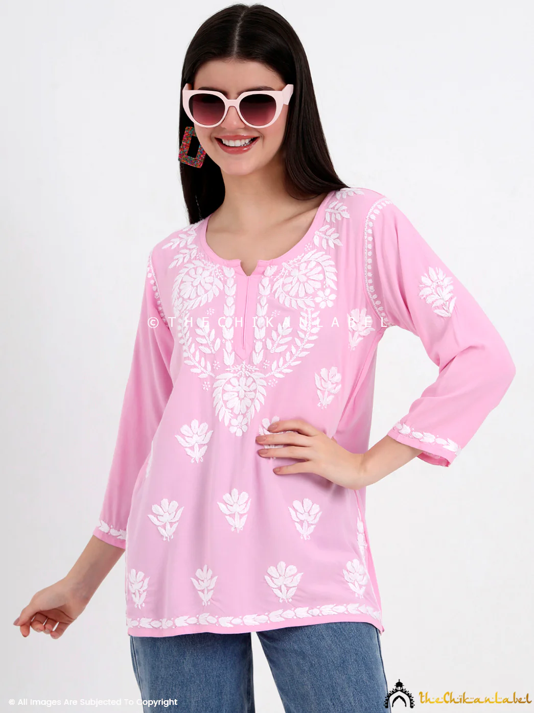 Chahat Rayon Chikankari Short Top - Baby Pink - Image 4
