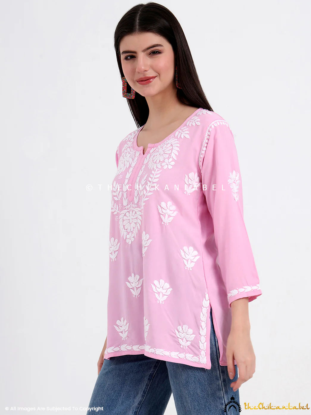 Chahat Rayon Chikankari Short Top - Baby Pink - Image 5