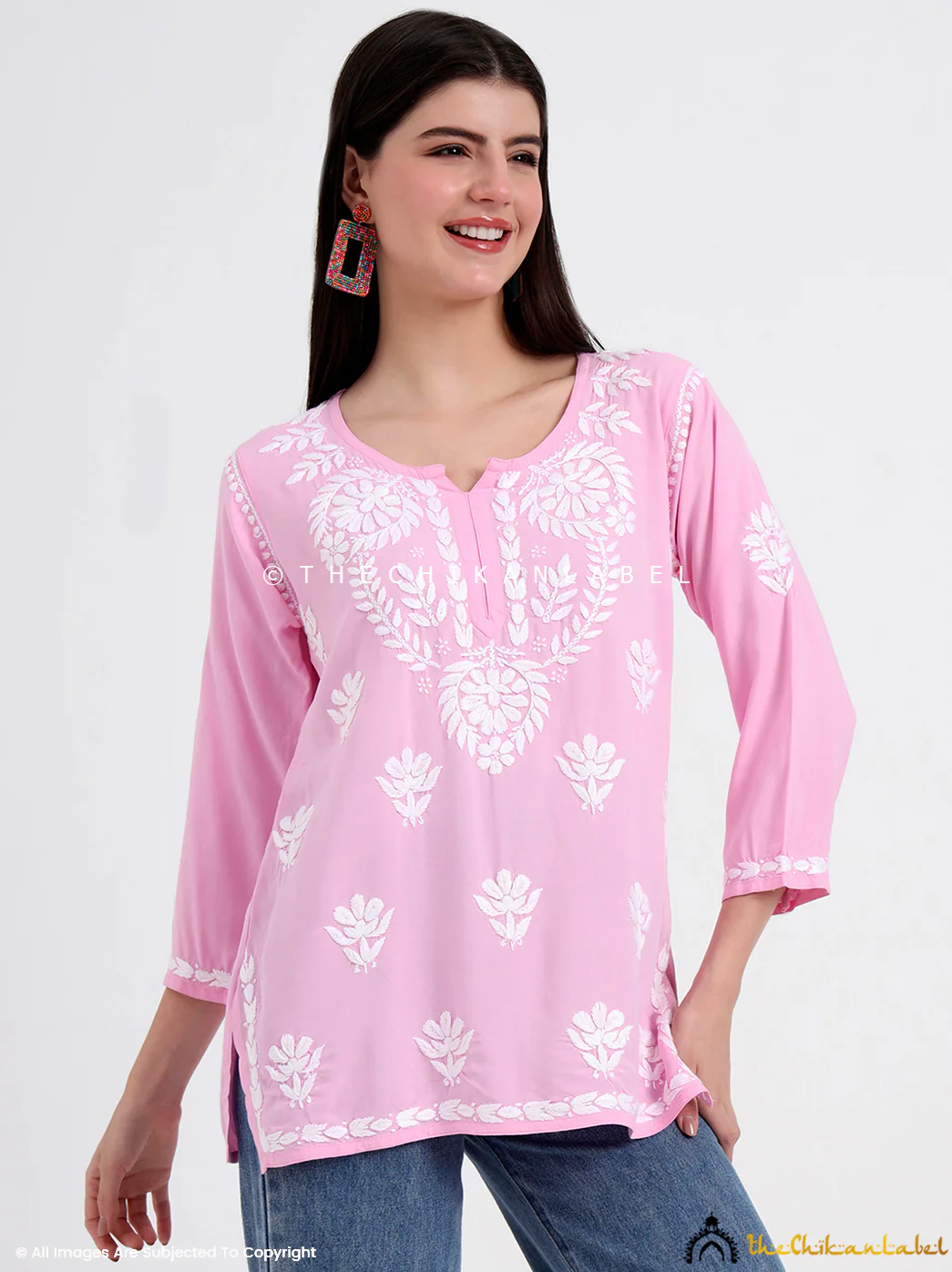 Chahat Rayon Chikankari Short Top - Baby Pink - Image 6