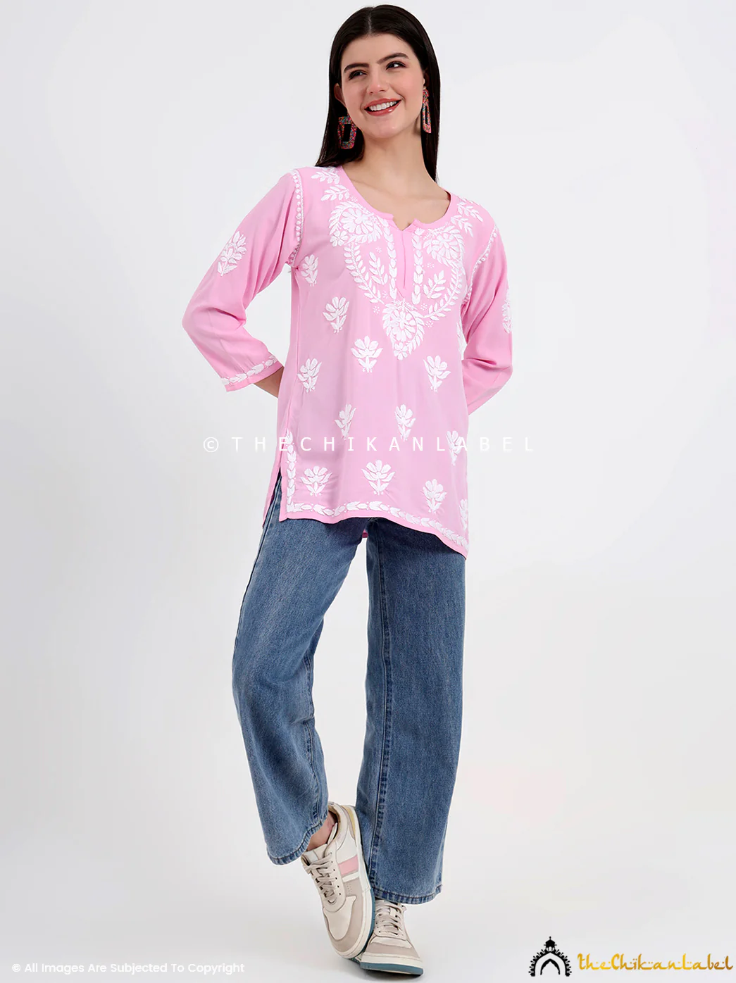 Chahat Rayon Chikankari Short Top - Baby Pink - Image 7