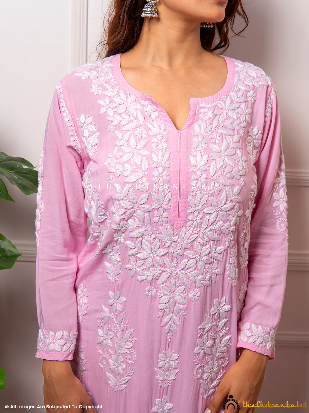 Baby Pink Eira Modal Chikankari Straight Kurti - Image 2