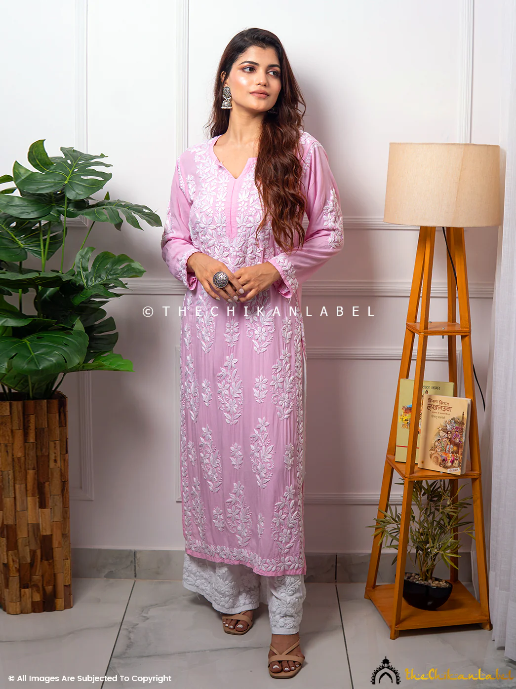 Baby Pink Eira Modal Chikankari Straight Kurti - Image 4