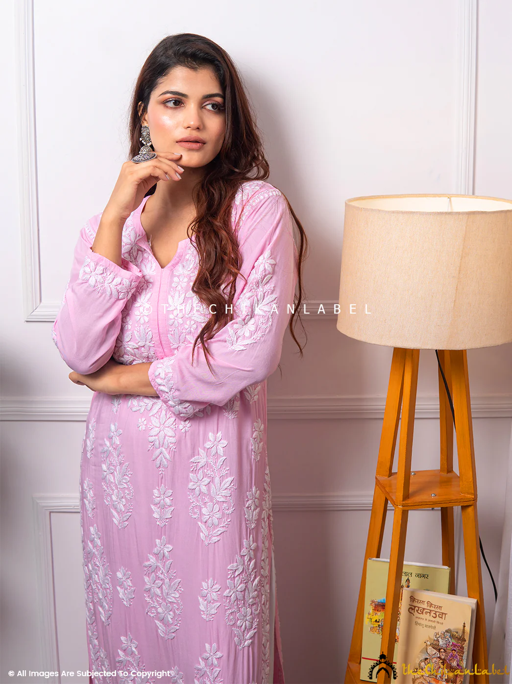 Baby Pink Eira Modal Chikankari Straight Kurti - Image 5