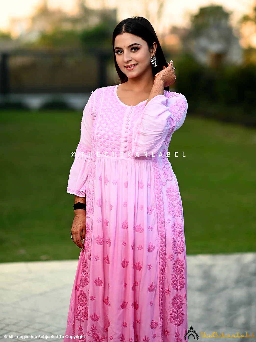 Falak Modal Chikankari Anarkali - Baby Pink - Image 3