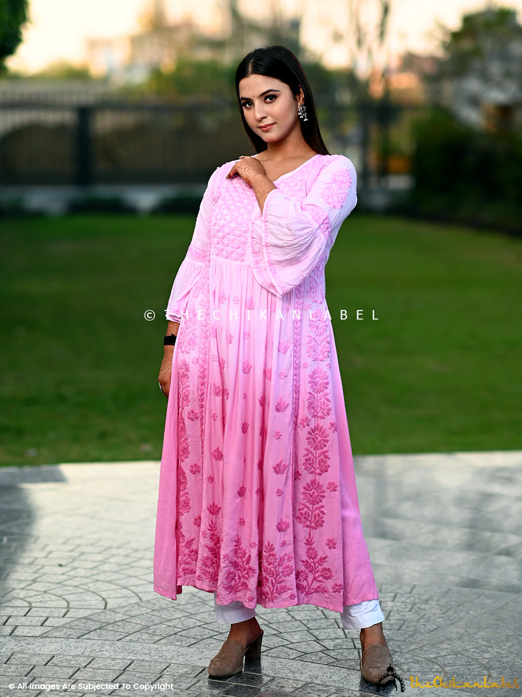 Falak Modal Chikankari Anarkali - Baby Pink - Image 4