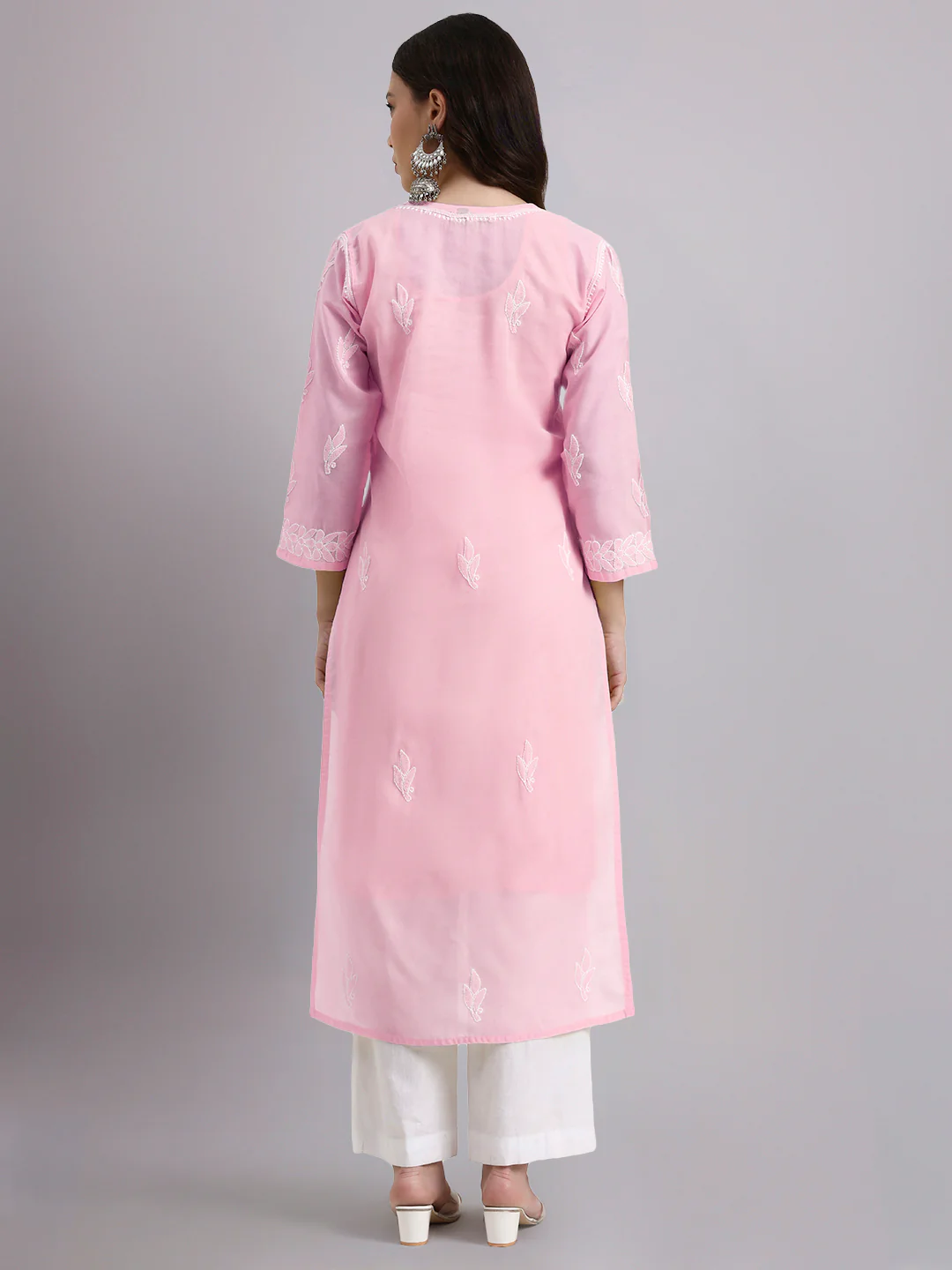 Baby Pink Layla Cotton Chikankari Straight Kurti with inner - Image 3