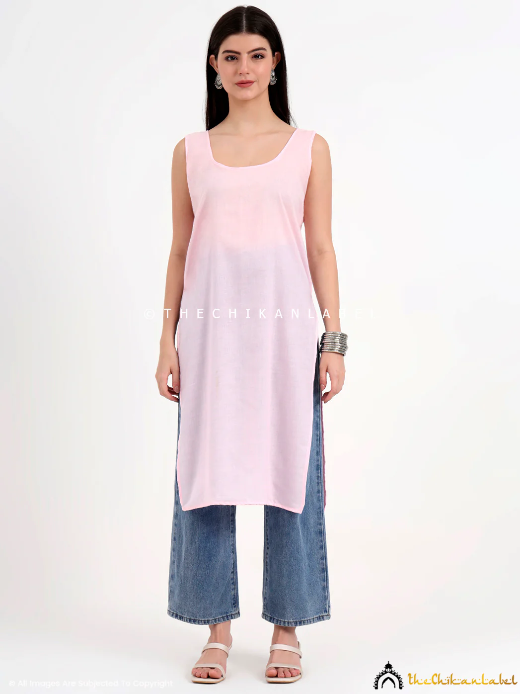 Mahak Georgette Chikankari Straight Kurti with Inner - Baby Pink - Image 7