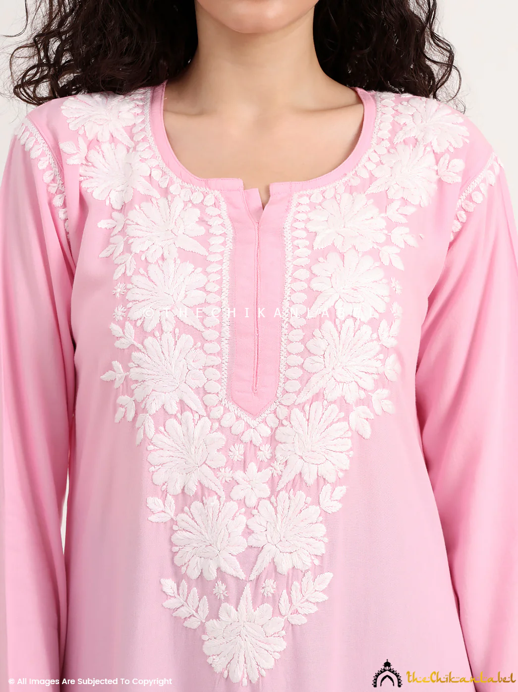 Sabreen Rayon Chikankari Straight Kurti - Baby Pink - Image 2