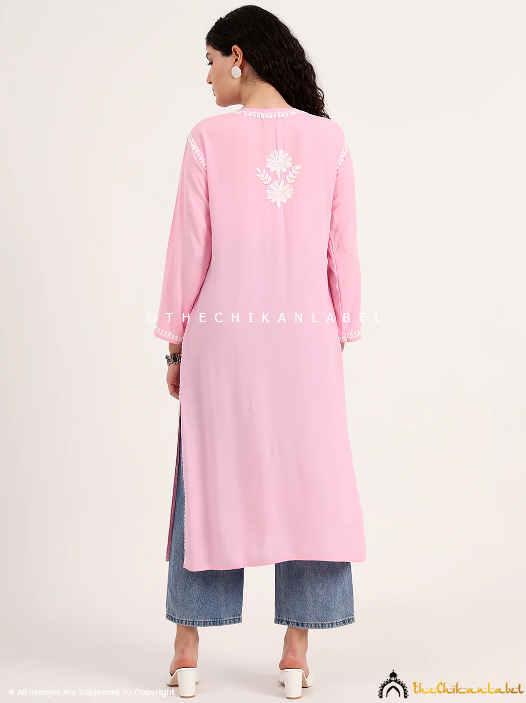 Sabreen Rayon Chikankari Straight Kurti - Baby Pink - Image 3