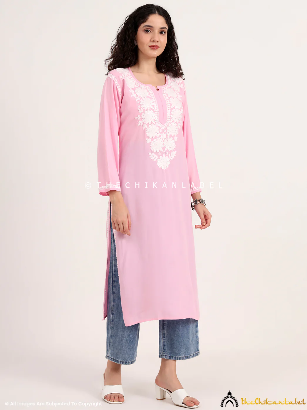Sabreen Rayon Chikankari Straight Kurti - Baby Pink - Image 5
