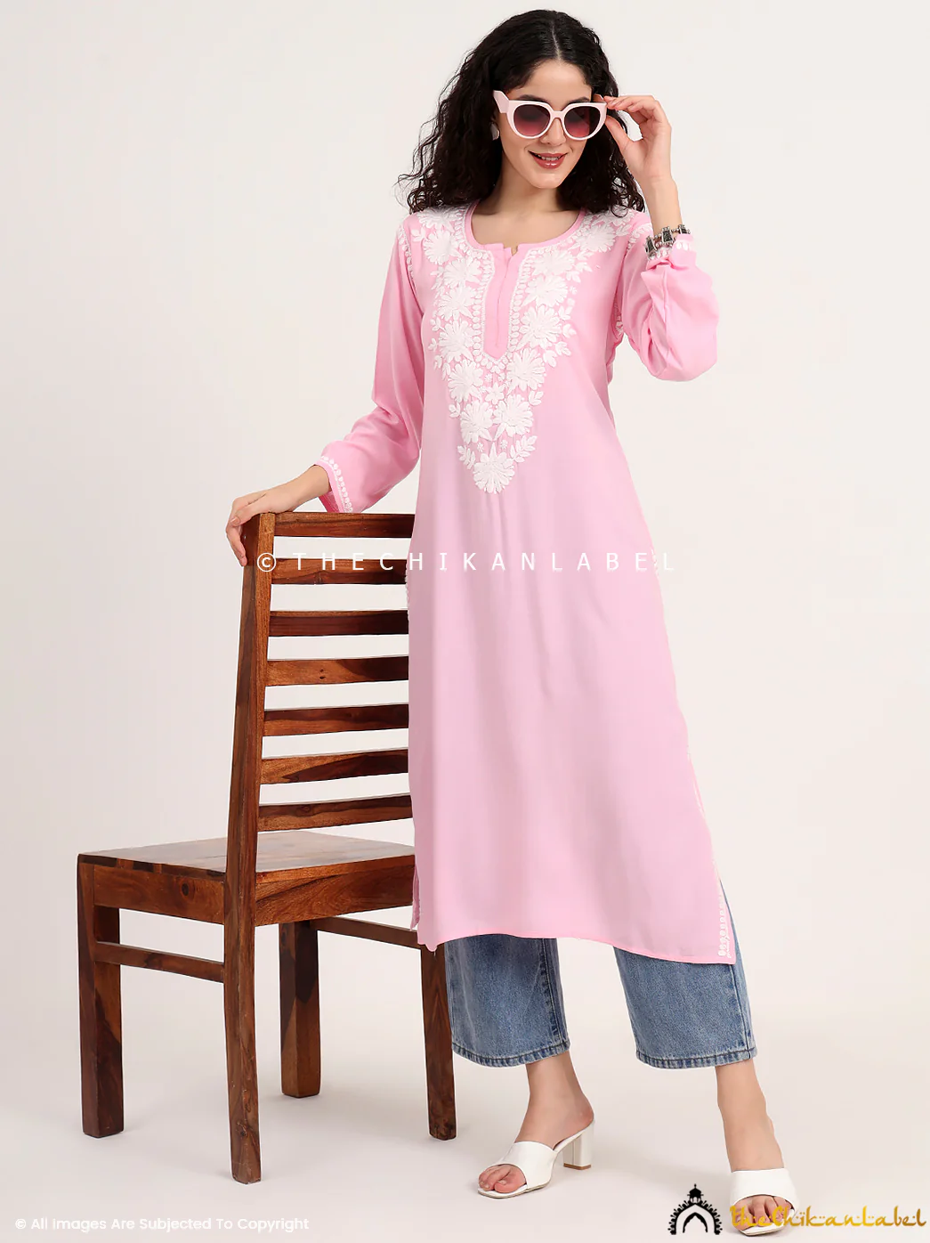 Sabreen Rayon Chikankari Straight Kurti - Baby Pink - Image 6