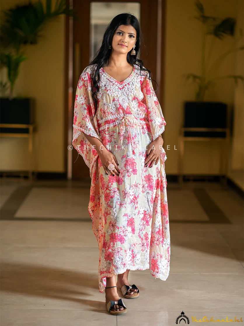 Faraha Mulmul Cotton Kaftan -Beige - Image 3
