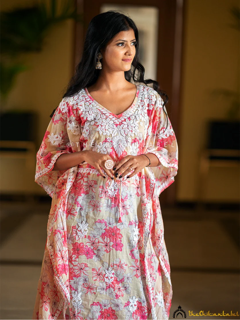 Faraha Mulmul Cotton Kaftan -Beige - Image 4