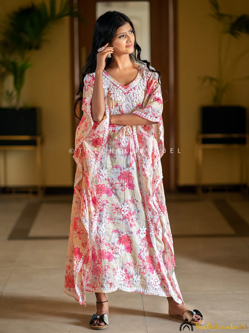 Faraha Mulmul Cotton Kaftan -Beige - Image 5