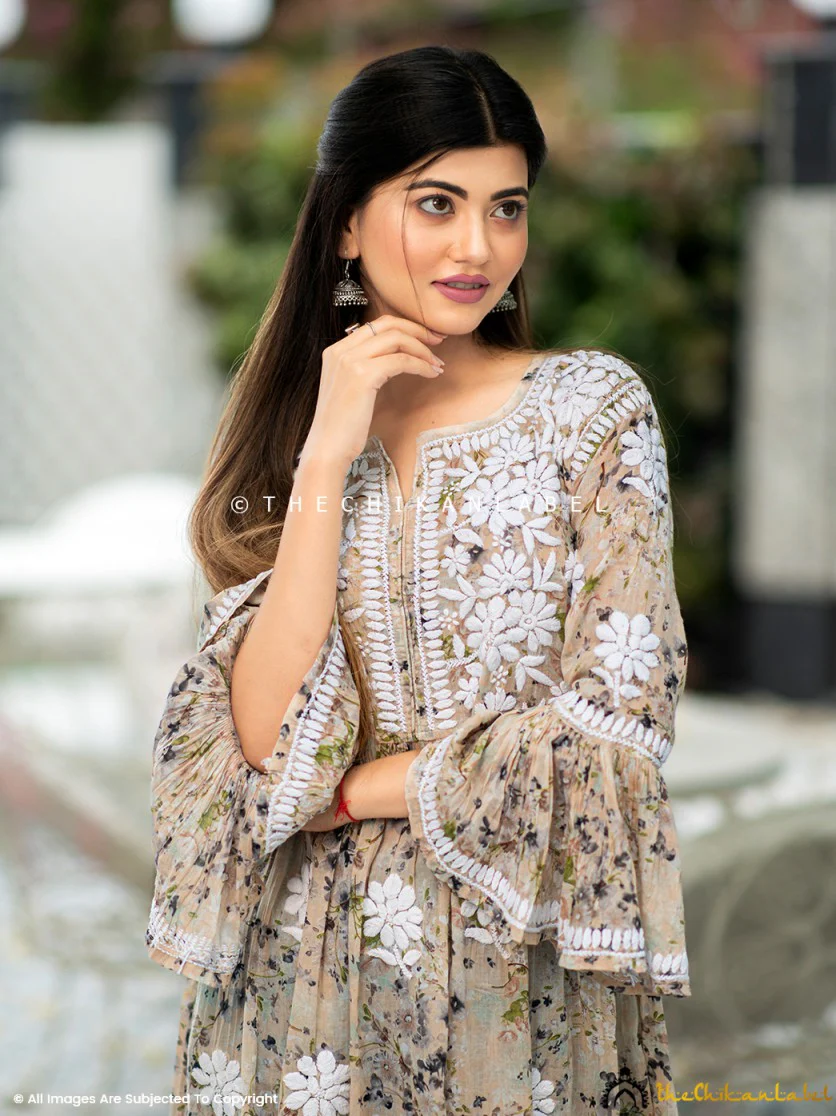 Hanifa Mulmul Chikankari Peplum Top - Beige - Image 7