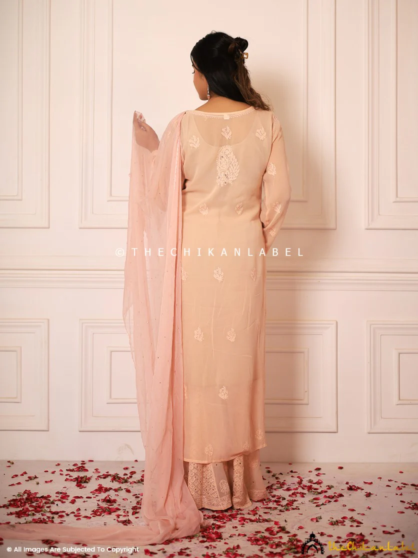 Beige Lafz Viscose Chikankari Kurta Set with Dupatta - Image 3