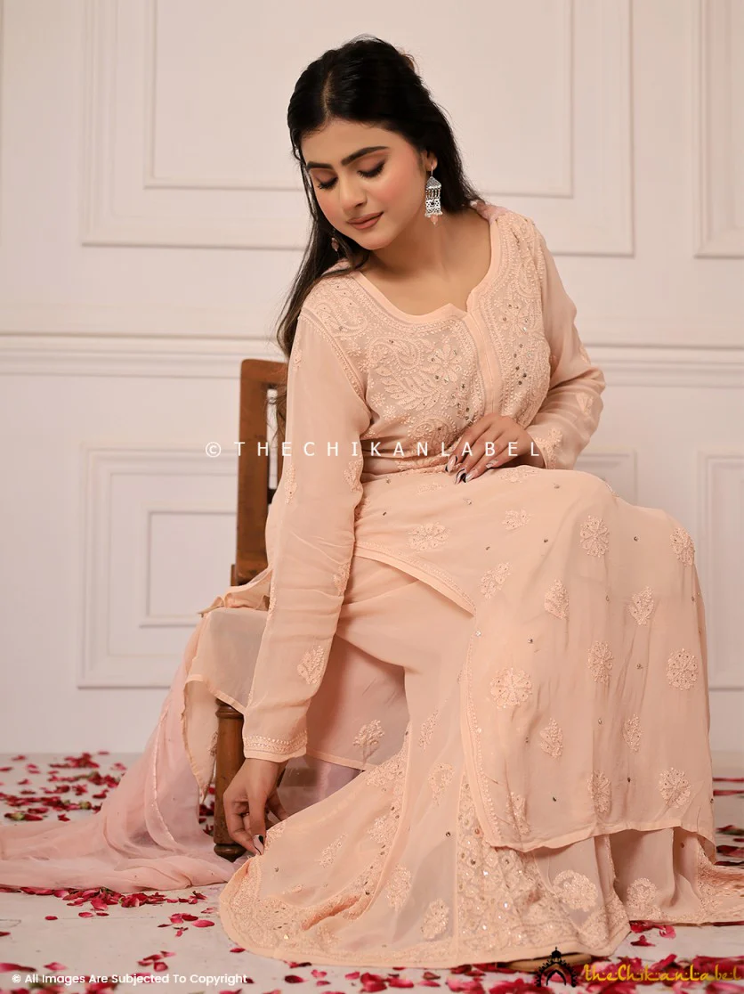 Beige Lafz Viscose Chikankari Kurta Set with Dupatta - Image 5