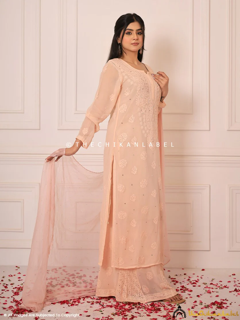Beige Lafz Viscose Chikankari Kurta Set with Dupatta - Image 6