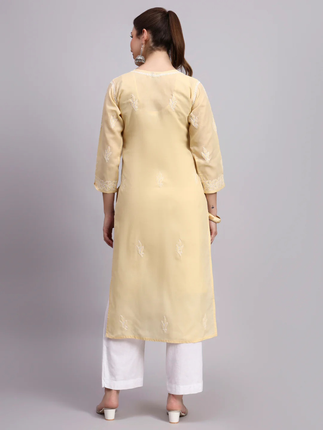 Beige Layla Cotton Chikankari Straight Kurti with inner - Image 5