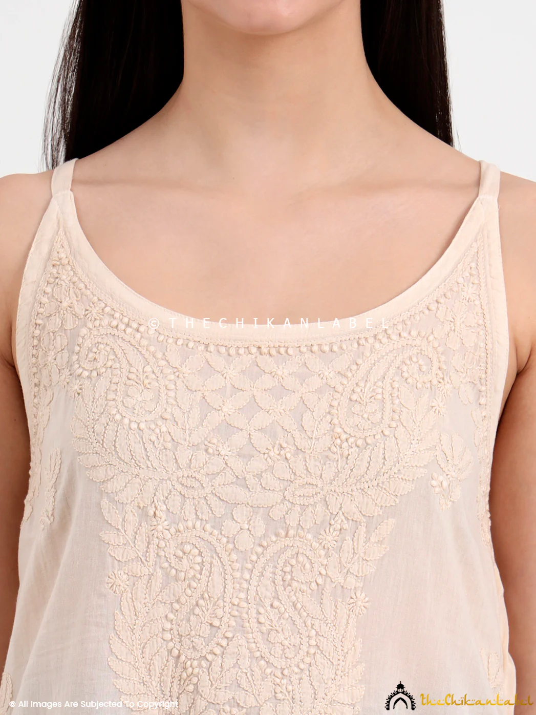 Maham Cotton Chikankari Strappy Kurta - Beige - Image 2