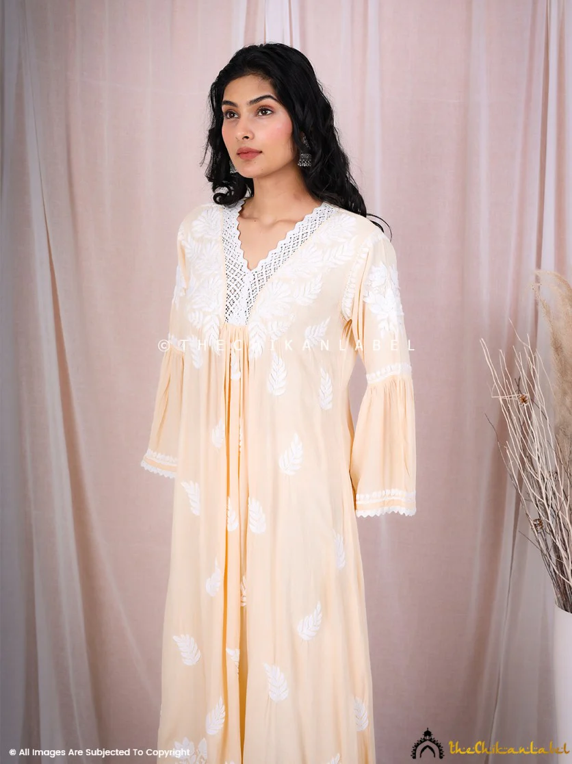 Ruhina Modal Chikankari A-Line Kurti - Beige - Image 5