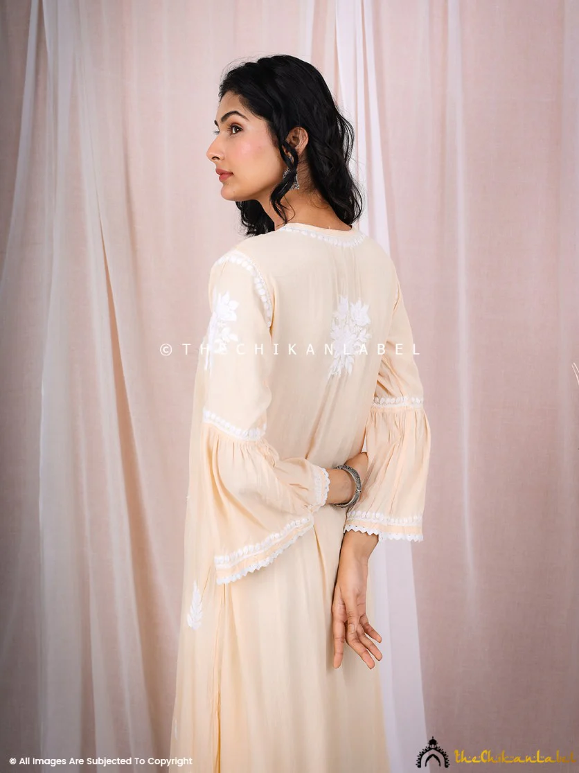 Ruhina Modal Chikankari A-Line Kurti - Beige - Image 6