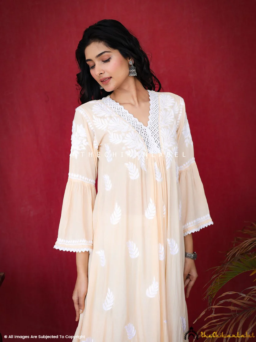 Ruhina Modal Chikankari A-Line Kurti - Beige - Image 7