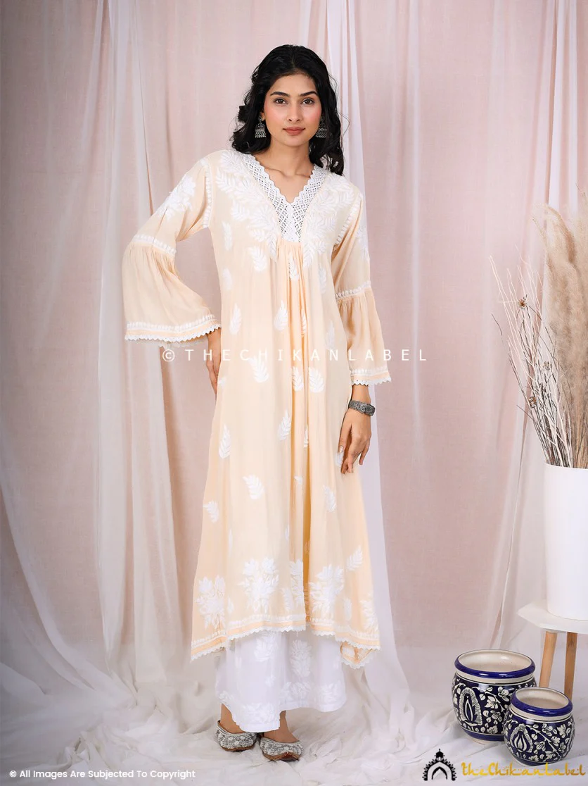 Ruhina Modal Chikankari A-Line Kurti - Beige - Image 8