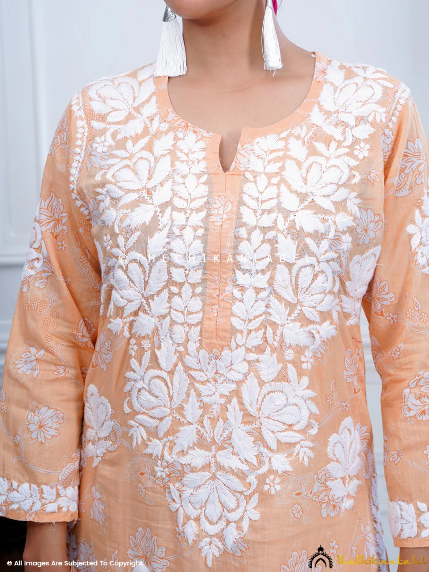 Ruwaab Mulmul Cotton Chikankari Kurta Set-Beige - Image 2
