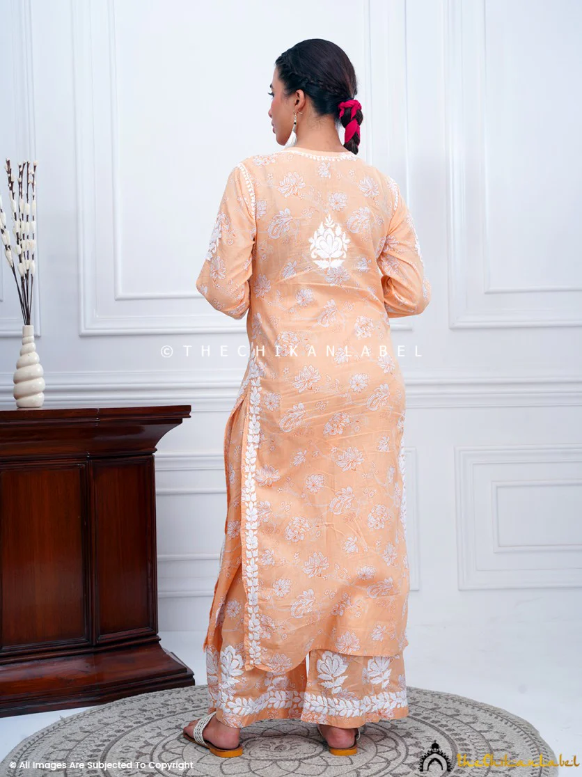 Ruwaab Mulmul Cotton Chikankari Kurta Set-Beige - Image 3