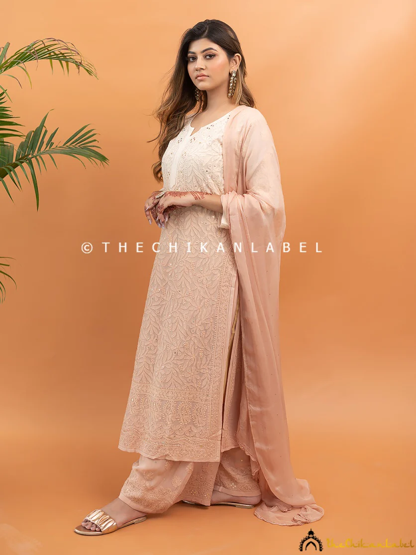 Sitara Chikankari Viscose Kurta Set with Dupatta - Beige - Image 5