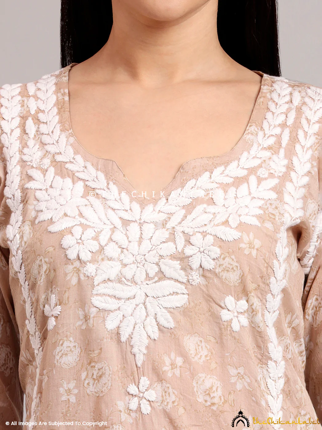Vedika Mulmul Cotton Chikankari Co-ord Set - Beige - Image 2