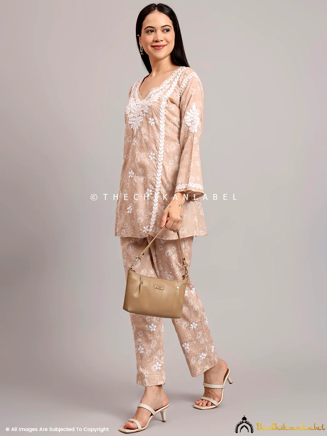 Vedika Mulmul Cotton Chikankari Co-ord Set - Beige - Image 5