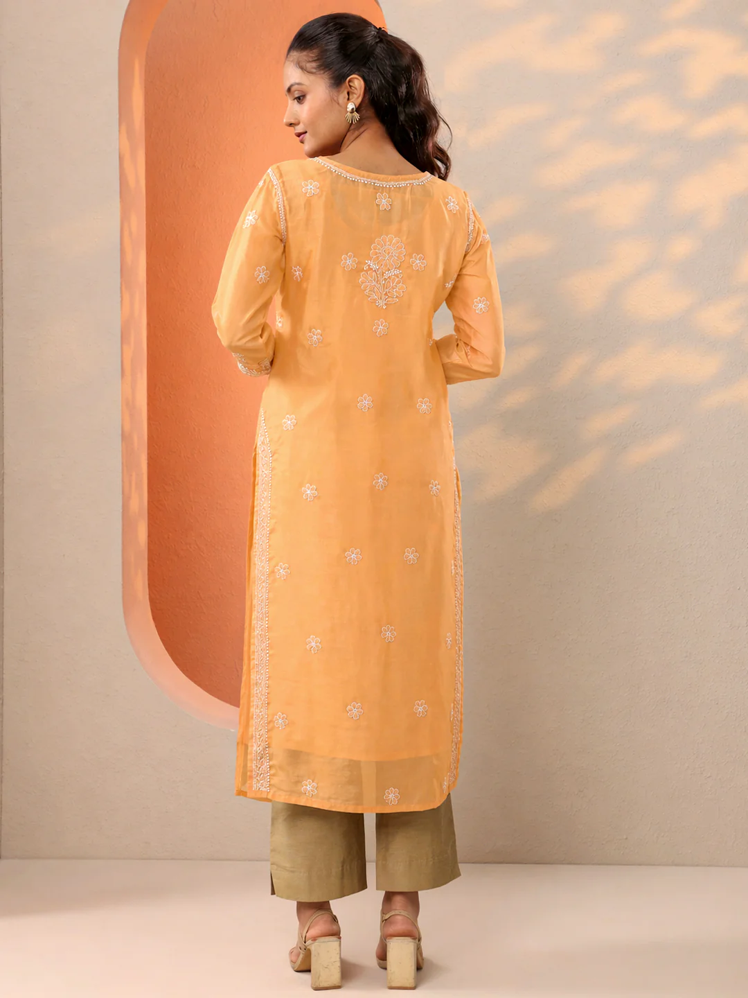 Beige Vira Cotton Chikankari Straight Kurti with inner - Image 3