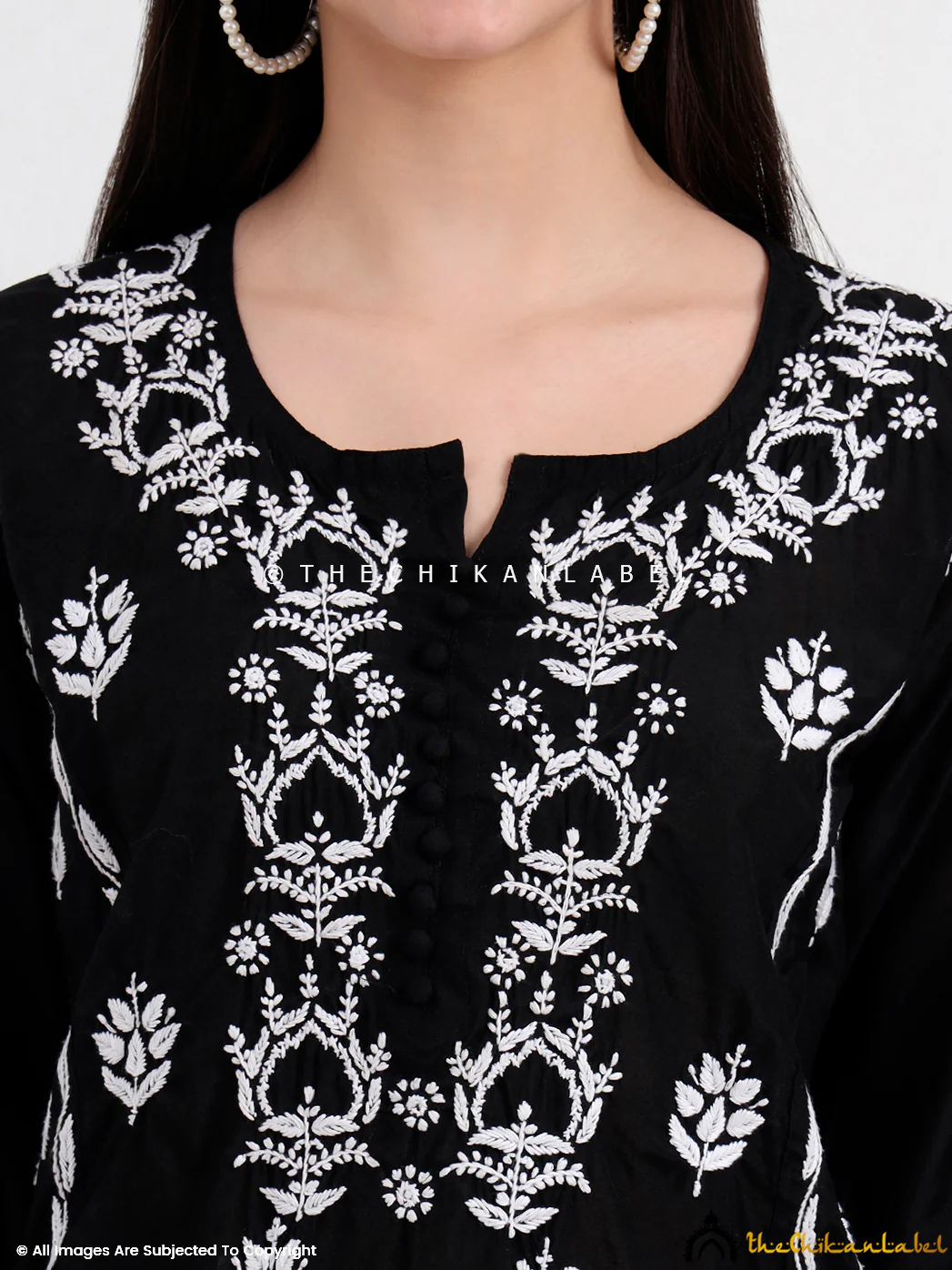 Aasia Chanderi Chikankari Kurti Palazzo Set - Black - Image 2