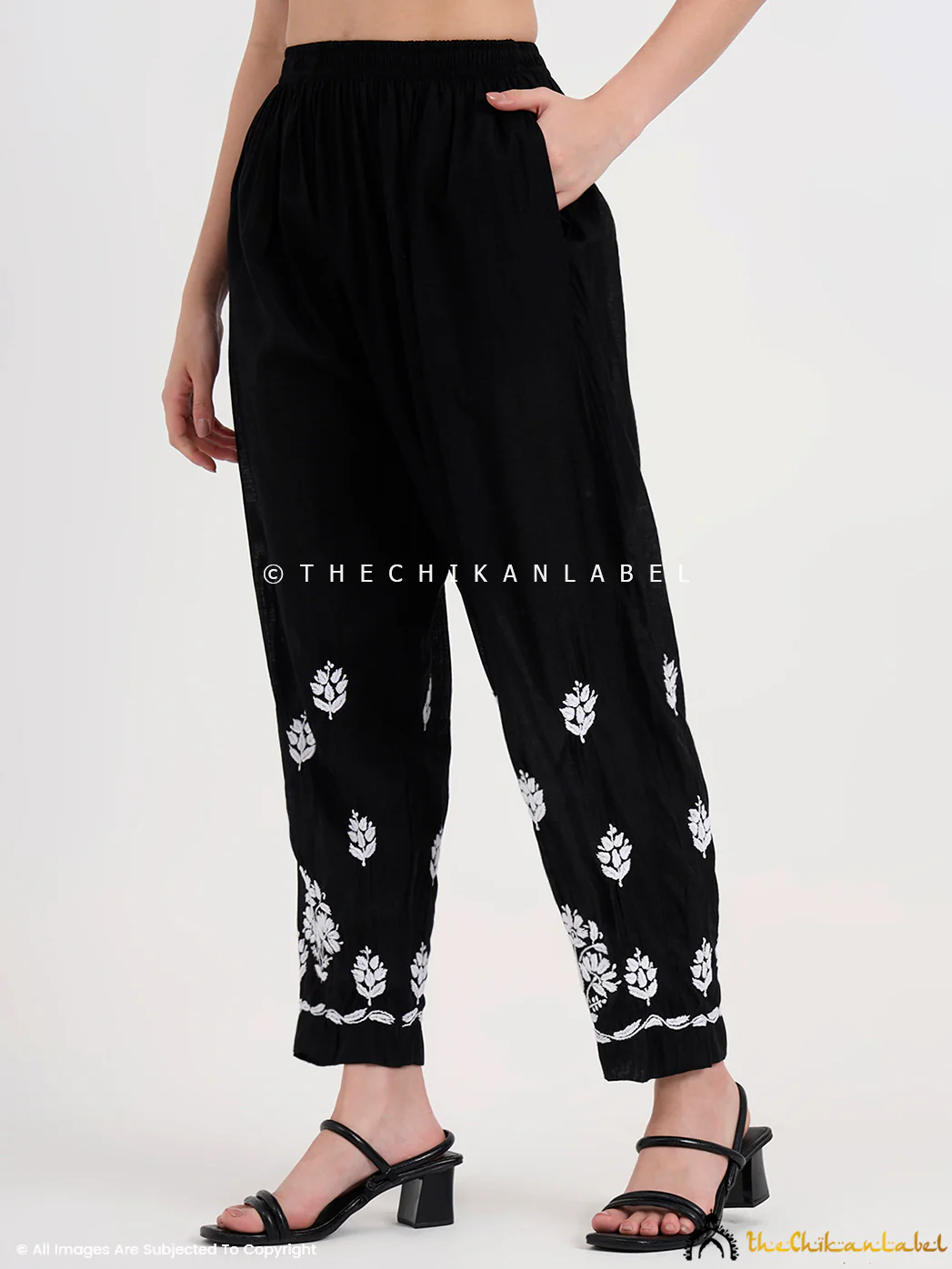 Aasia Chanderi Chikankari Kurti Palazzo Set - Black - Image 7