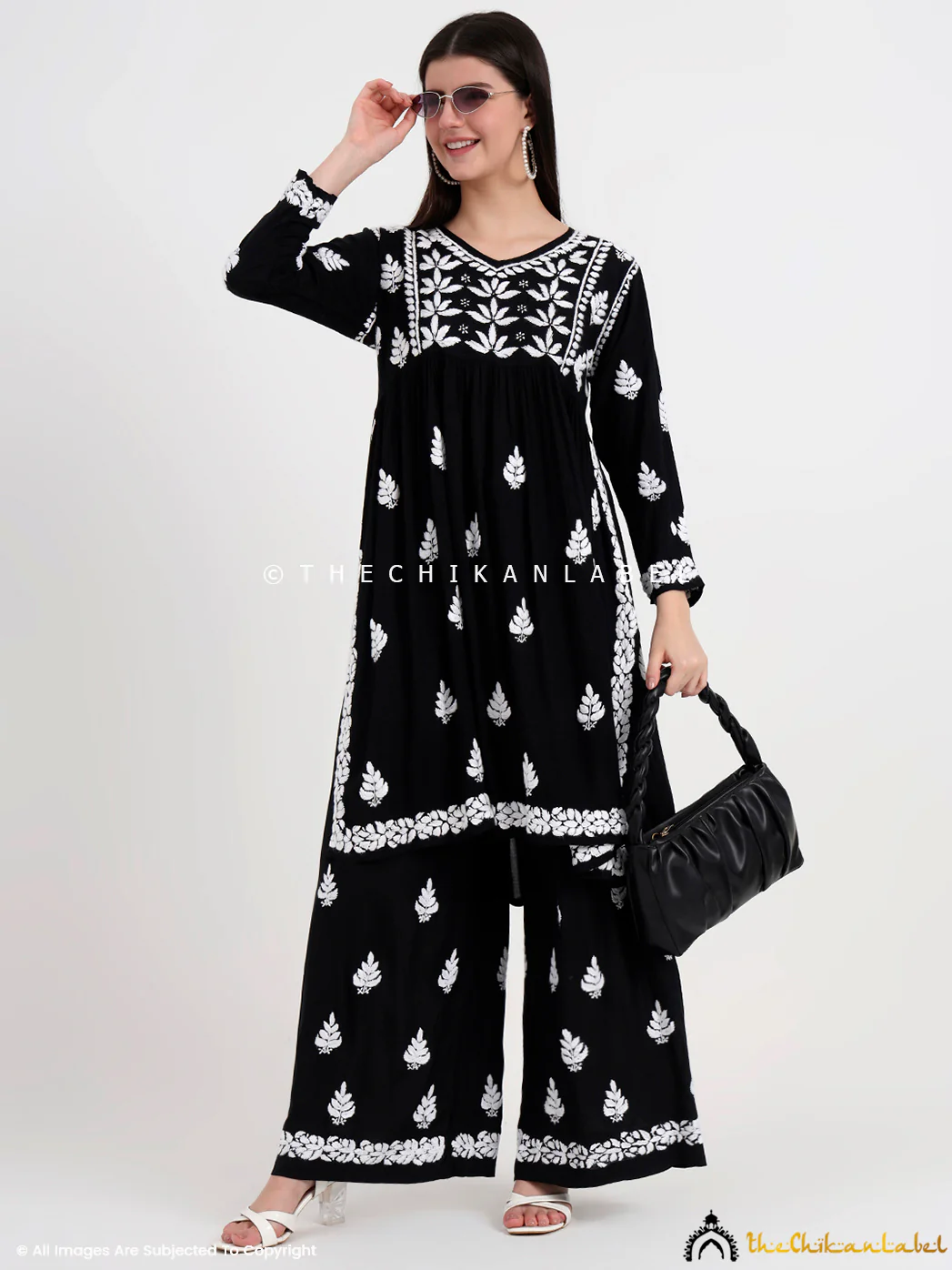 Black Aasira Modal Chikankari Co-ord Set - Image 4