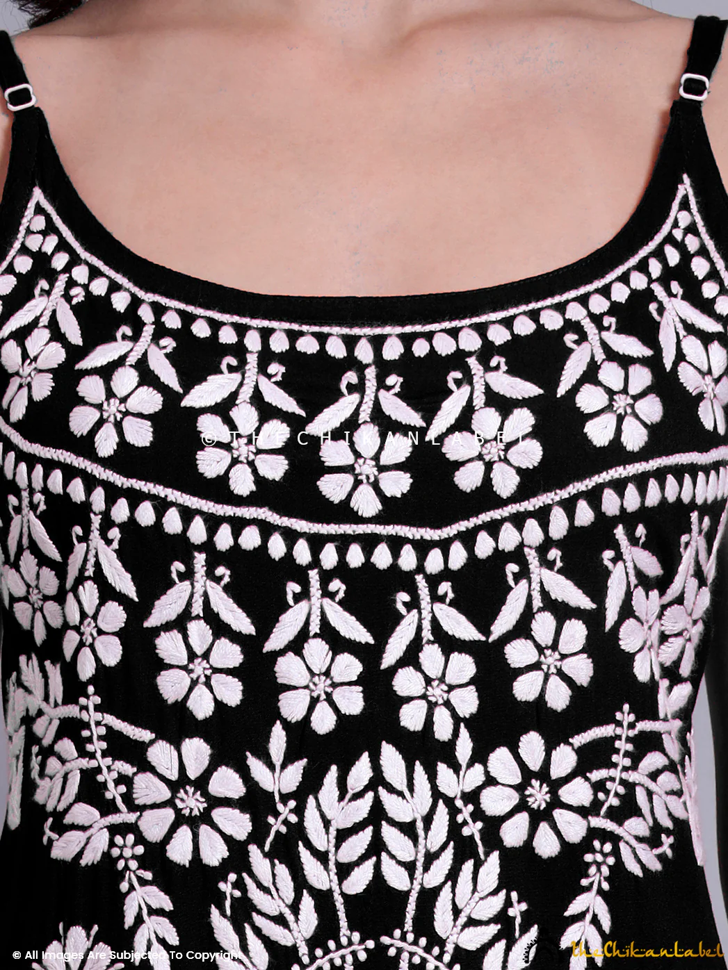 Aliza Modal Chikankari Strappy Long Kurta - Black - Image 2