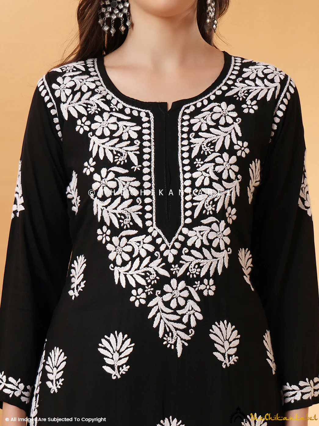Arya Modal Chikankari Straight Kurti-  Black - Image 2