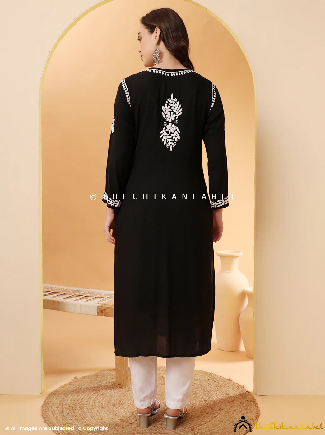 Arya Modal Chikankari Straight Kurti-  Black - Image 3